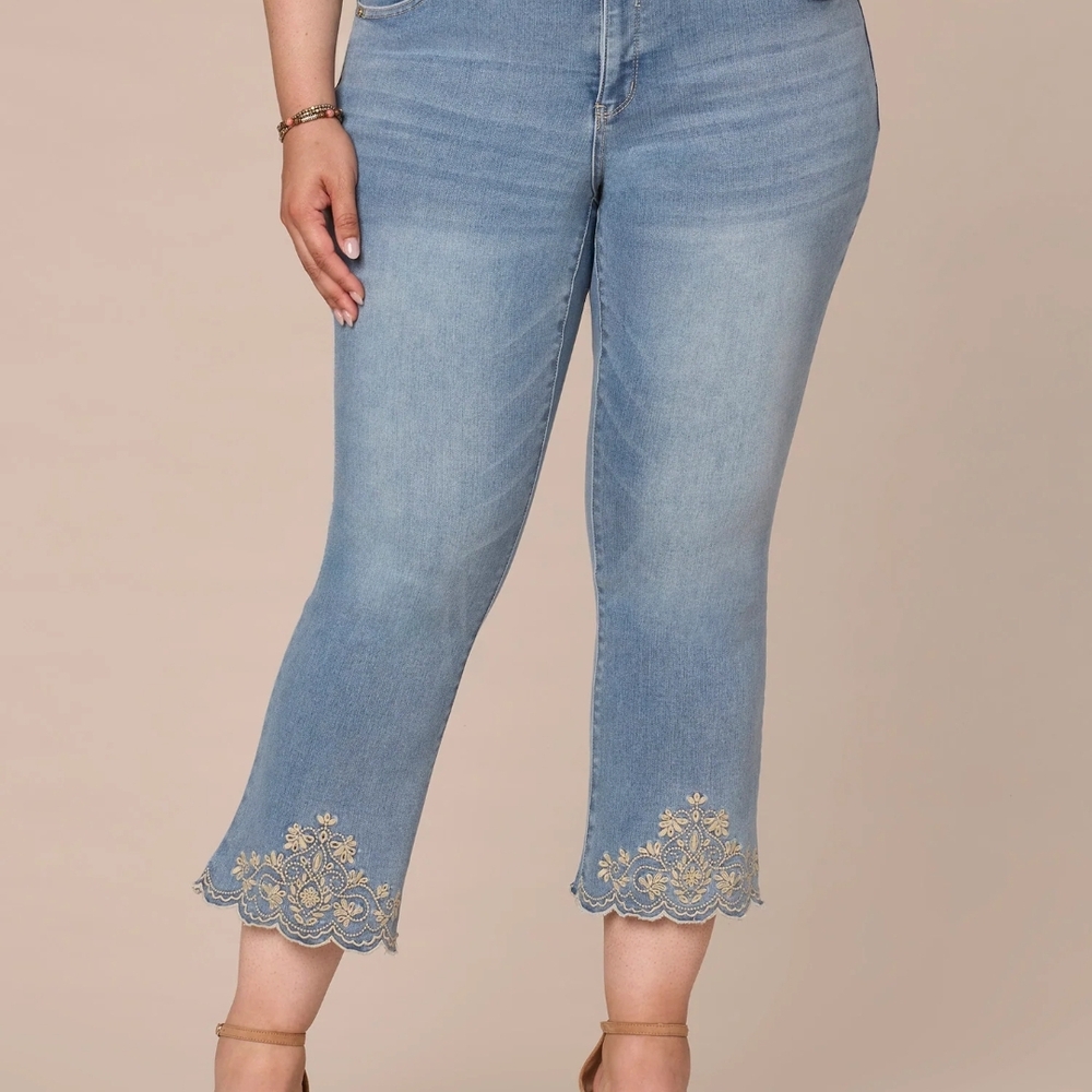 Democracy Cropped Embroidery Jeans Scallop Hem Size 24W